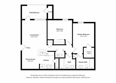 2 Bedroom Floor Plan at Stoneridge Apartments, Pflugerville, 78660